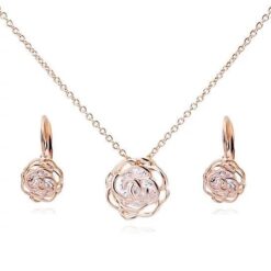 Rose Is A Rose Pendant And Chain 18kt Rose With 2ct CZ Bonus Free Earrings In White Yellow And Rose Gold Field